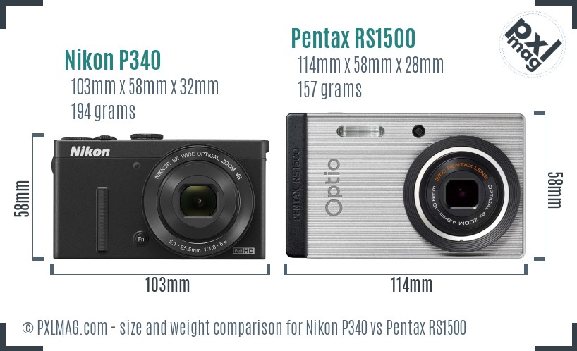 Nikon P340 vs Pentax RS1500 size comparison