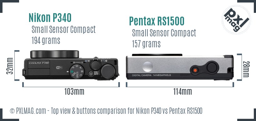 Nikon P340 vs Pentax RS1500 top view buttons comparison