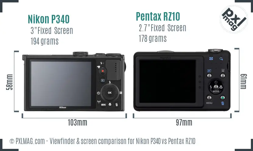 Nikon P340 vs Pentax RZ10 Screen and Viewfinder comparison