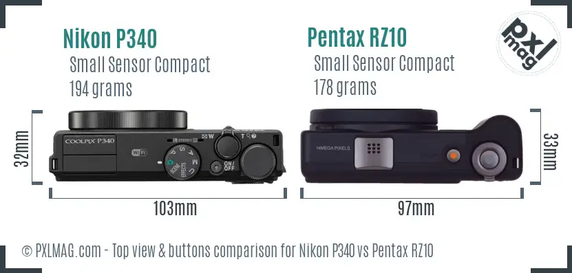 Nikon P340 vs Pentax RZ10 top view buttons comparison