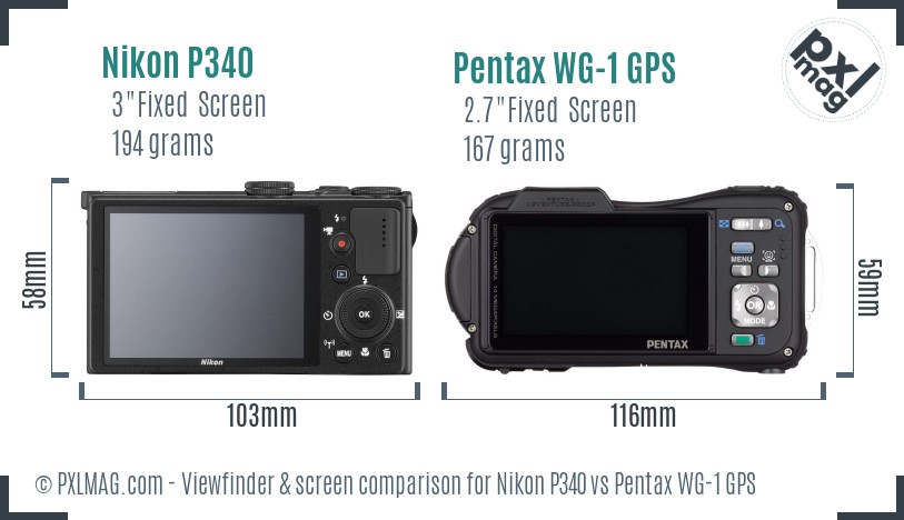 Nikon P340 vs Pentax WG-1 GPS Screen and Viewfinder comparison