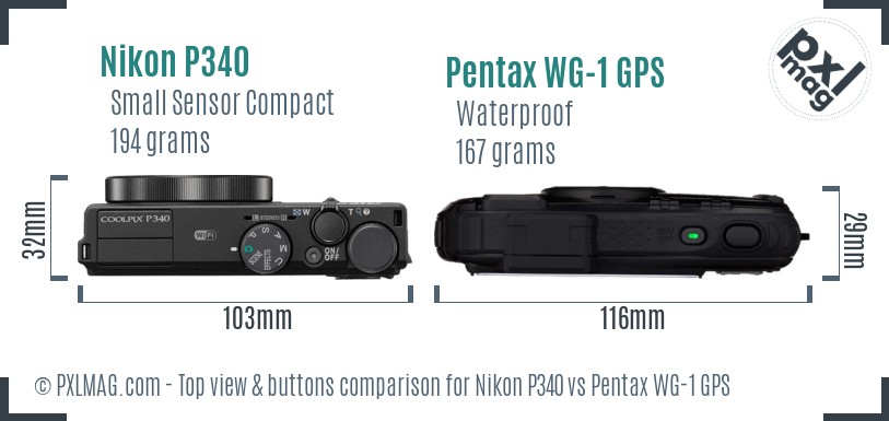 Nikon P340 vs Pentax WG-1 GPS top view buttons comparison