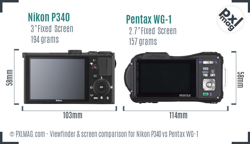 Nikon P340 vs Pentax WG-1 Screen and Viewfinder comparison