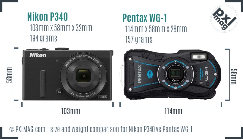 Nikon P340 vs Pentax WG-1 size comparison