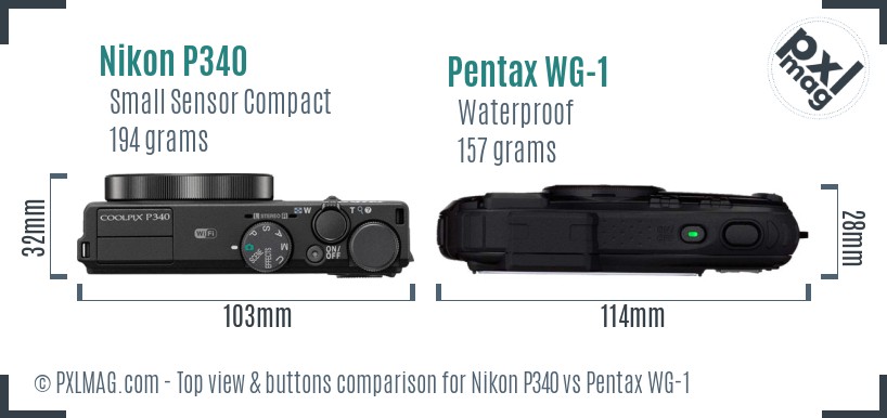 Nikon P340 vs Pentax WG-1 top view buttons comparison