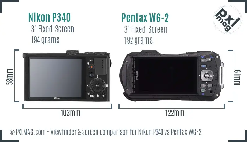 Nikon P340 vs Pentax WG-2 Screen and Viewfinder comparison