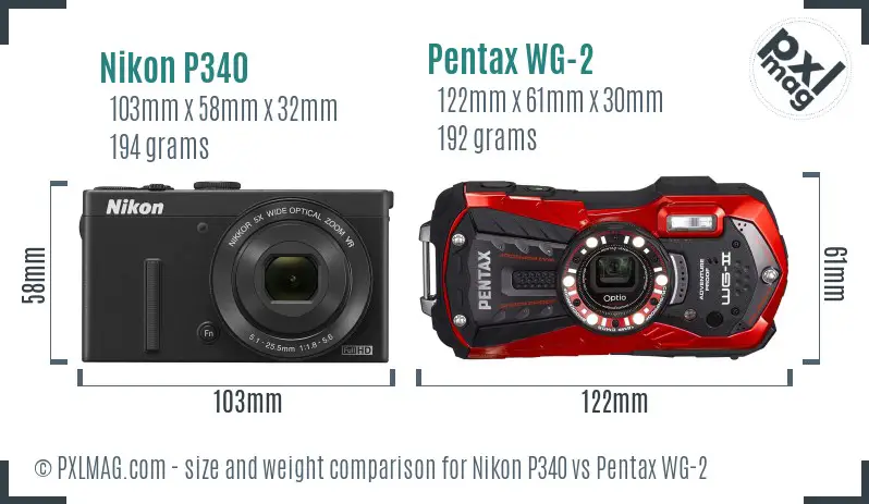 Nikon P340 vs Pentax WG-2 size comparison