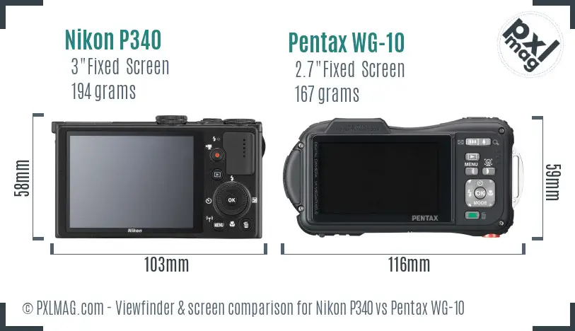 Nikon P340 vs Pentax WG-10 Screen and Viewfinder comparison