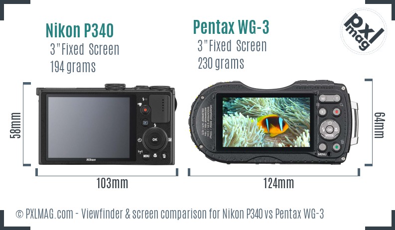 Nikon P340 vs Pentax WG-3 Screen and Viewfinder comparison