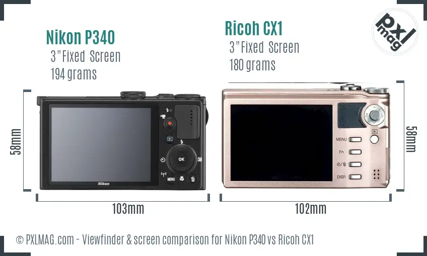 Nikon P340 vs Ricoh CX1 Screen and Viewfinder comparison Nikon P340 vs Ricoh CX1 Screen and Viewfinder comparison