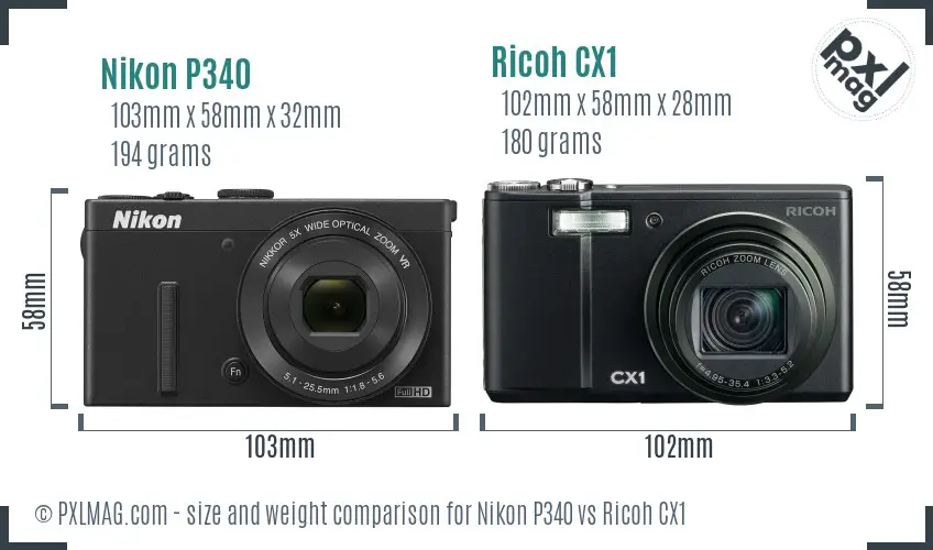 Nikon P340 vs Ricoh CX1 size comparison Nikon P340 vs Ricoh CX1 size comparison