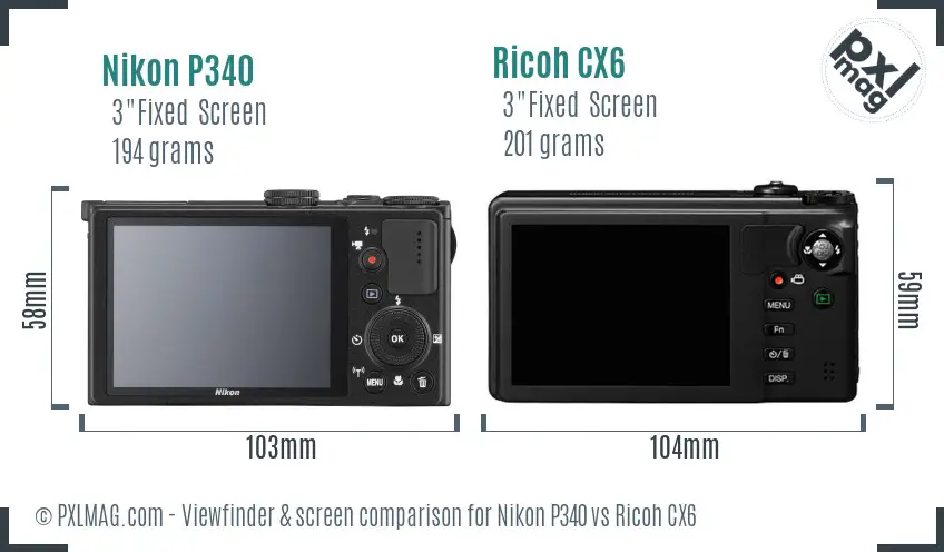 Nikon P340 vs Ricoh CX6 Screen and Viewfinder comparison