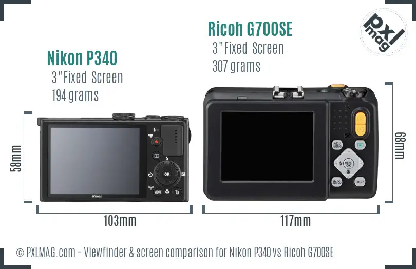 Nikon P340 vs Ricoh G700SE Screen and Viewfinder comparison