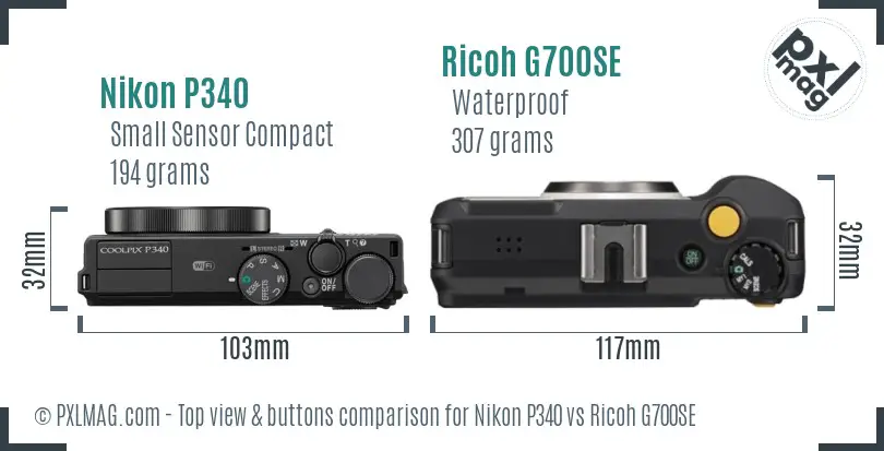 Nikon P340 vs Ricoh G700SE top view buttons comparison