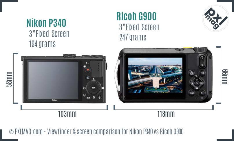 Nikon P340 vs Ricoh G900 Screen and Viewfinder comparison