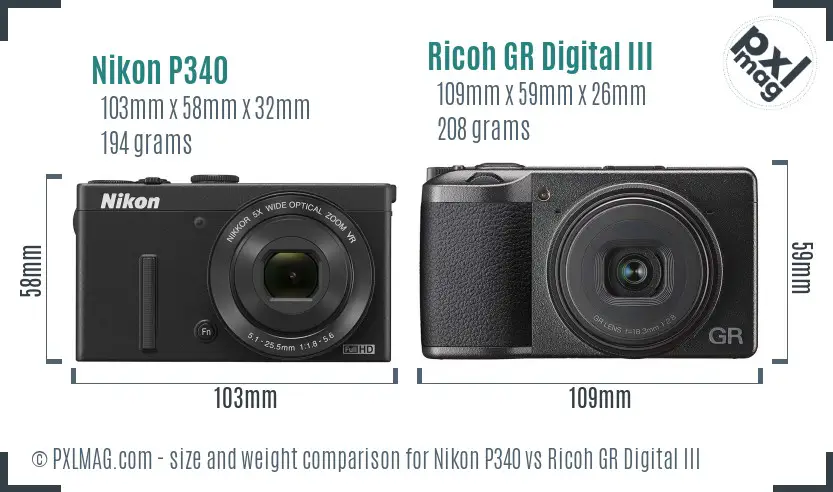 Nikon P340 vs Ricoh GR Digital III size comparison Nikon P340 vs Ricoh GR Digital III size comparison