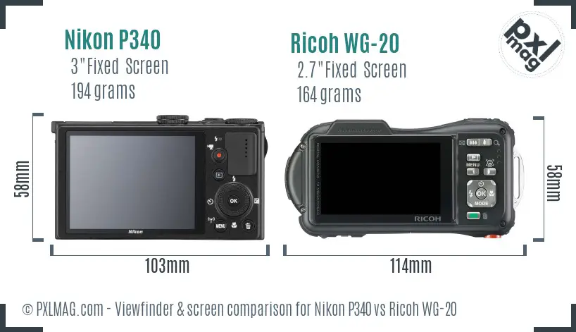 Nikon P340 vs Ricoh WG-20 Screen and Viewfinder comparison