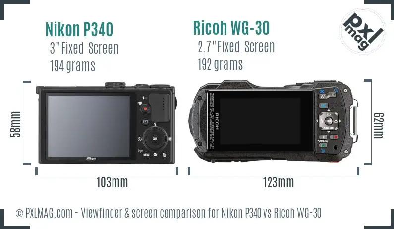 Nikon P340 vs Ricoh WG-30 Screen and Viewfinder comparison