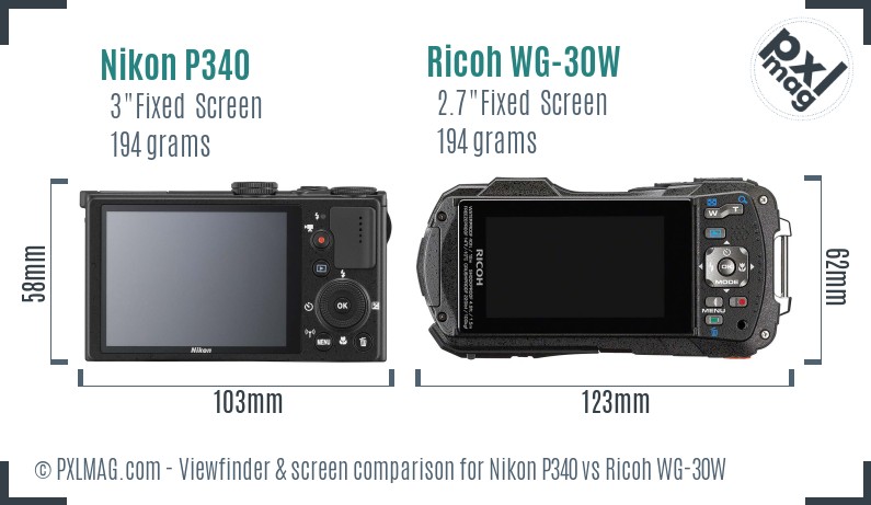Nikon P340 vs Ricoh WG-30W Screen and Viewfinder comparison