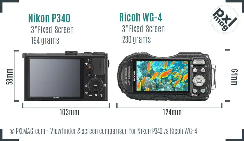 Nikon P340 vs Ricoh WG-4 Screen and Viewfinder comparison