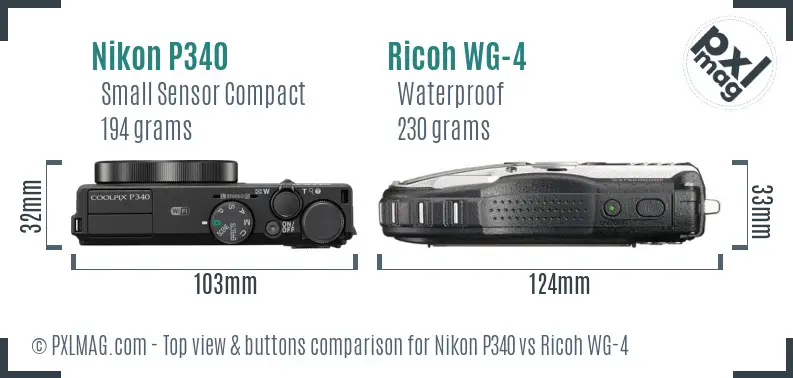 Nikon P340 vs Ricoh WG-4 top view buttons comparison