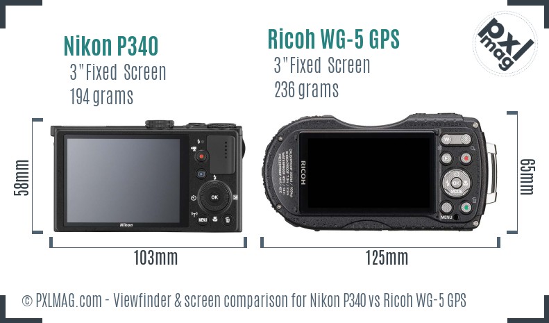 Nikon P340 vs Ricoh WG-5 GPS Screen and Viewfinder comparison