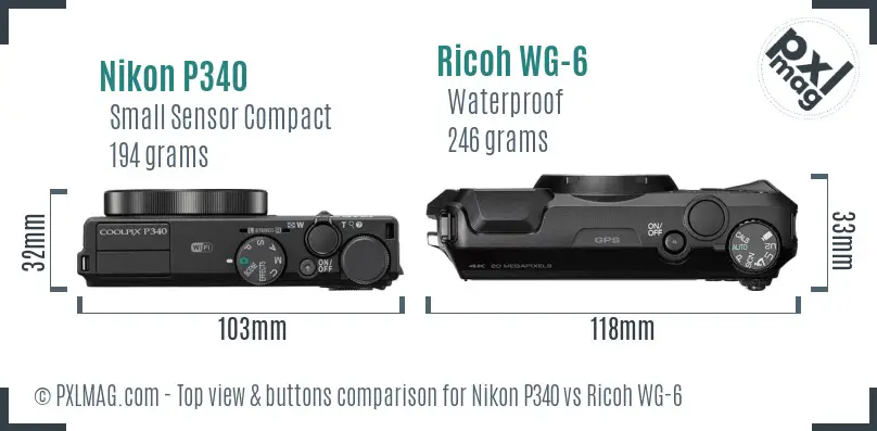 Nikon P340 vs Ricoh WG-6 top view buttons comparison