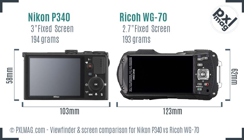 Nikon P340 vs Ricoh WG-70 Screen and Viewfinder comparison