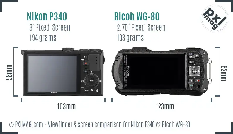 Nikon P340 vs Ricoh WG-80 Screen and Viewfinder comparison