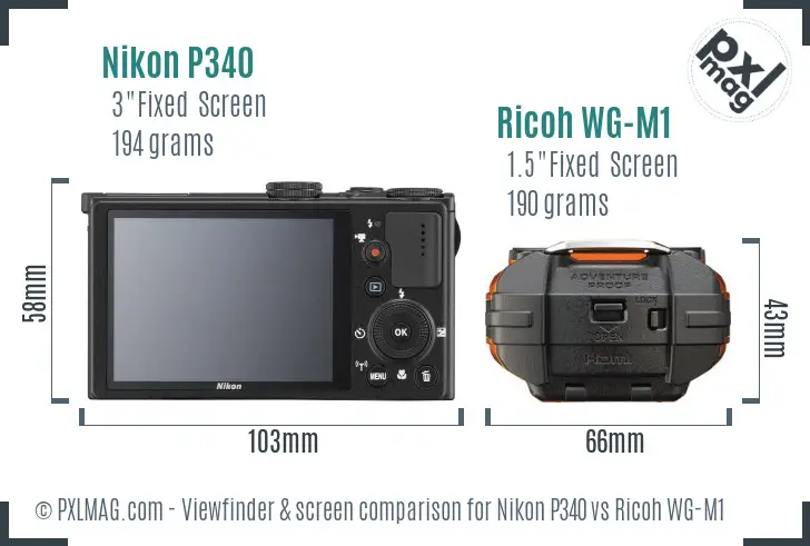 Nikon P340 vs Ricoh WG-M1 Screen and Viewfinder comparison