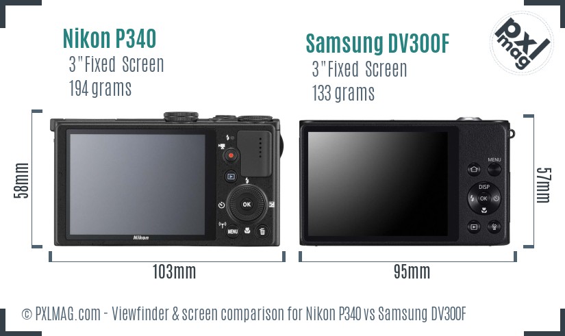 Nikon P340 vs Samsung DV300F Screen and Viewfinder comparison
