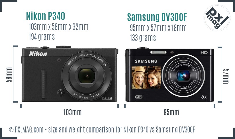 Nikon P340 vs Samsung DV300F size comparison Nikon P340 vs Samsung DV300F size comparison
