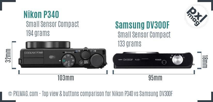 Nikon P340 vs Samsung DV300F top view buttons comparison