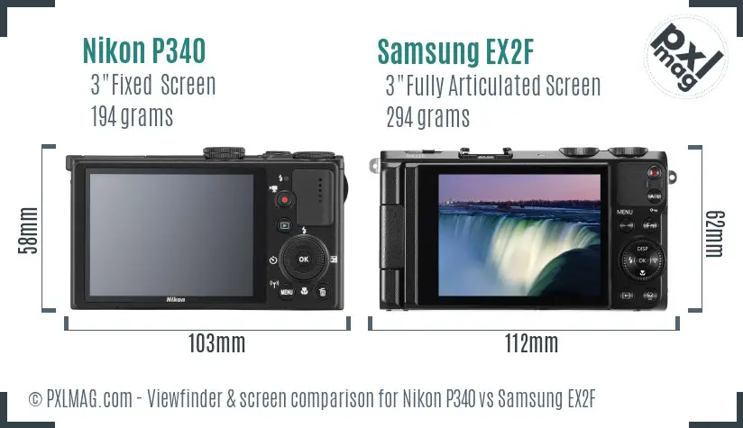 Nikon P340 vs Samsung EX2F Screen and Viewfinder comparison
