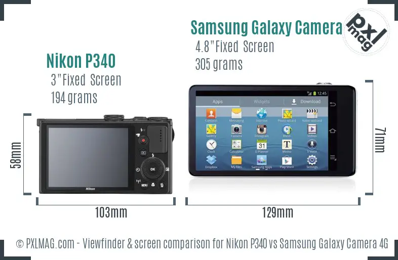 Nikon P340 vs Samsung Galaxy Camera 4G Screen and Viewfinder comparison Nikon P340 vs Samsung Galaxy Camera 4G Screen and Viewfinder comparison
