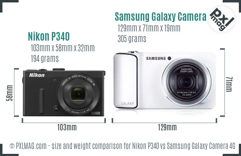 Nikon P340 vs Samsung Galaxy Camera 4G size comparison Nikon P340 vs Samsung Galaxy Camera 4G size comparison