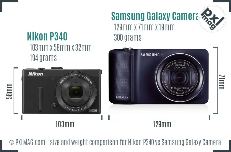 Nikon P340 vs Samsung Galaxy Camera size comparison