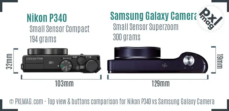 Nikon P340 vs Samsung Galaxy Camera top view buttons comparison