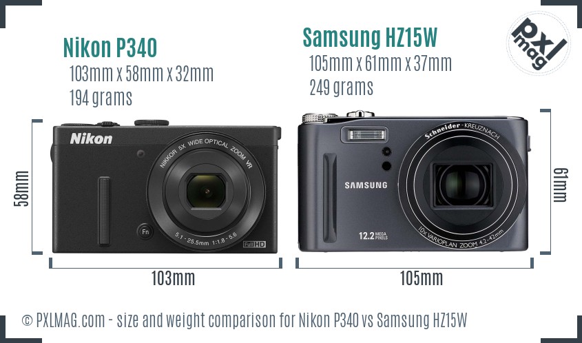 Nikon P340 vs Samsung HZ15W size comparison Nikon P340 vs Samsung HZ15W size comparison