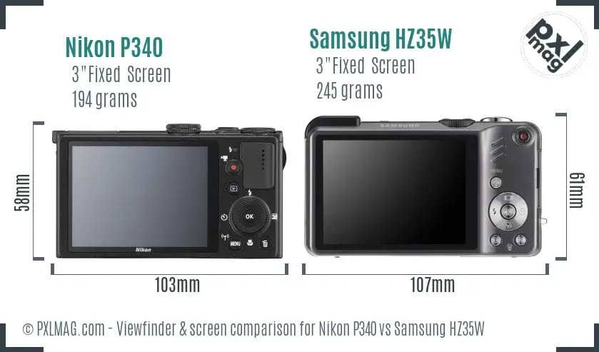 Nikon P340 vs Samsung HZ35W Screen and Viewfinder comparison Nikon P340 vs Samsung HZ35W Screen and Viewfinder comparison