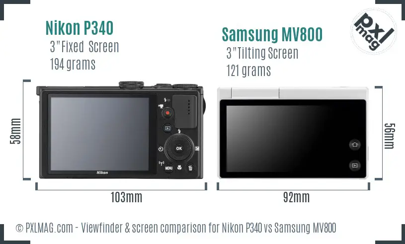 Nikon P340 vs Samsung MV800 Screen and Viewfinder comparison