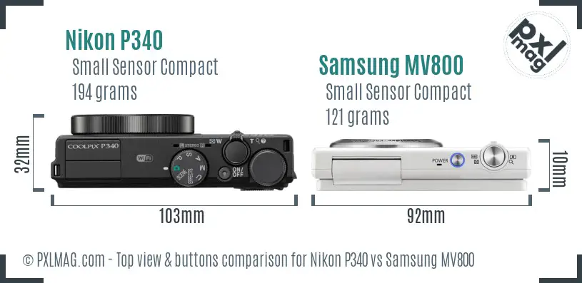Nikon P340 vs Samsung MV800 top view buttons comparison
