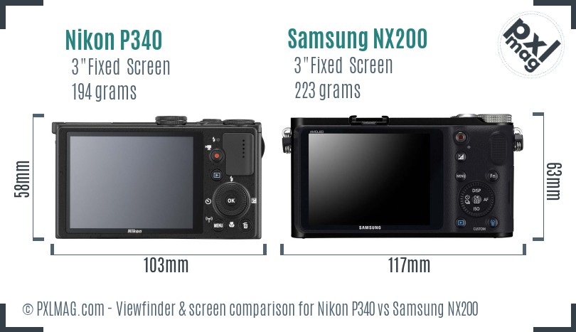 Nikon P340 vs Samsung NX200 Screen and Viewfinder comparison