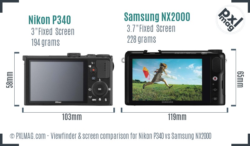 Nikon P340 vs Samsung NX2000 Screen and Viewfinder comparison