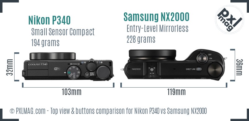 Nikon P340 vs Samsung NX2000 top view buttons comparison