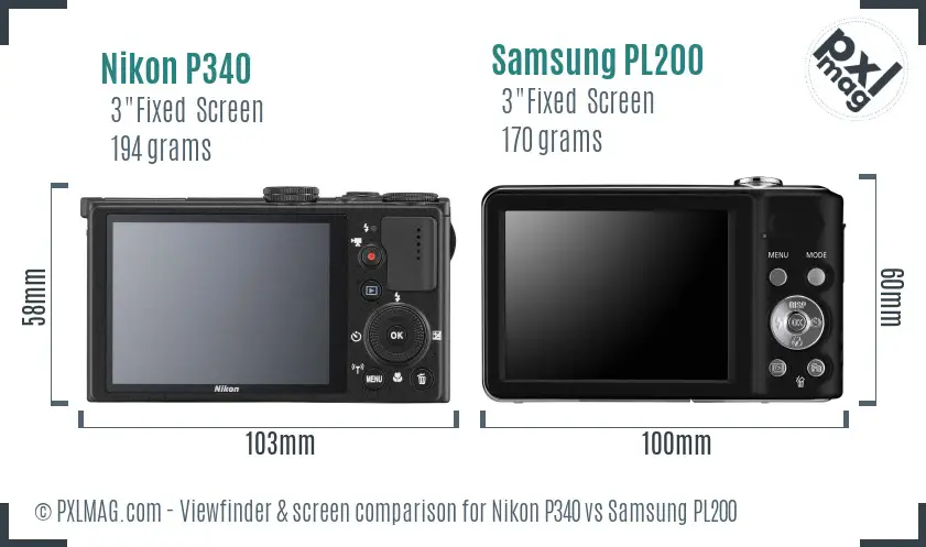 Nikon P340 vs Samsung PL200 Screen and Viewfinder comparison