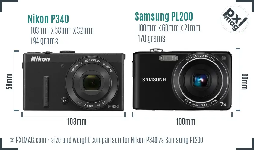 Nikon P340 vs Samsung PL200 size comparison
