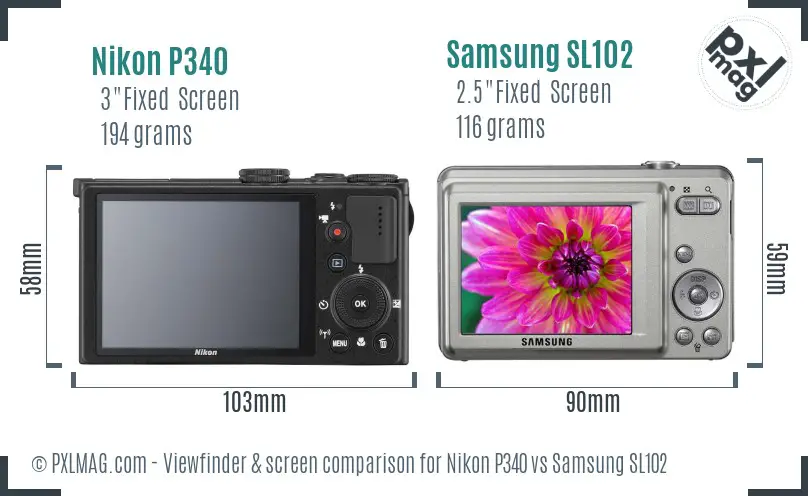 Nikon P340 vs Samsung SL102 Screen and Viewfinder comparison