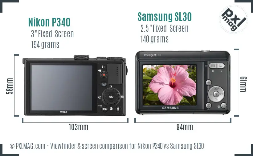 Nikon P340 vs Samsung SL30 Screen and Viewfinder comparison