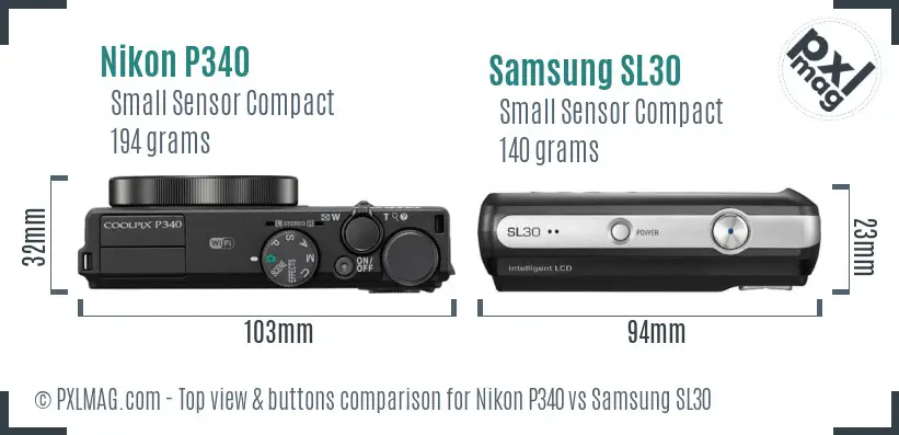 Nikon P340 vs Samsung SL30 top view buttons comparison